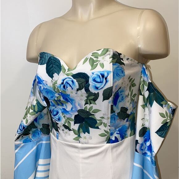 La Patean White With Blue Flowers Dress - Picture 7 of 14